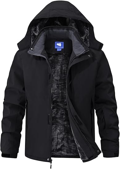 Mens Skiing Jackets Winter Waterproof Snow Jackets Fleece Lined Insulated Heavy Parka Jackets Coats with Hoode